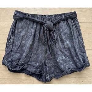 NWT NEW Chaser Shorts Womens Medium Black Cloud Wash‎ Acid Utility Tie Waist